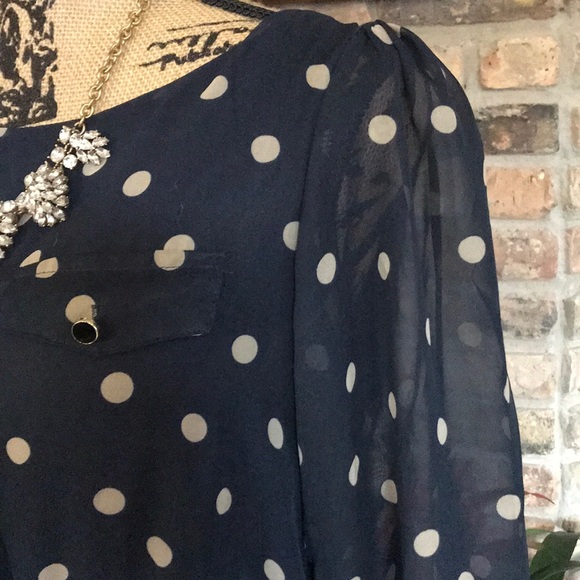 Blue and Tan Polka Dot dress - Picture 3 of 4